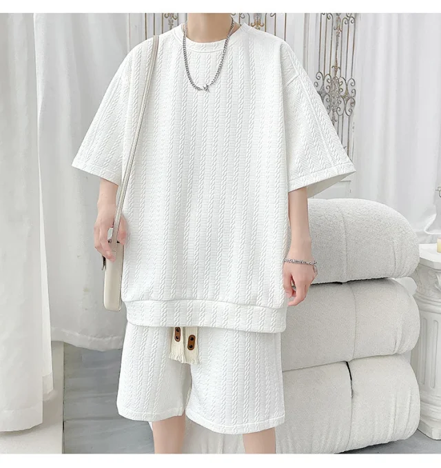 Men's Summer Loose Jacquard T-shirt & Shorts Set Detail