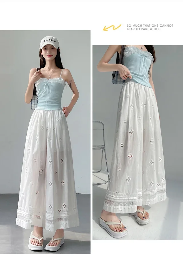 Women's Lace Ice Silk Wide-Leg Pants Detail