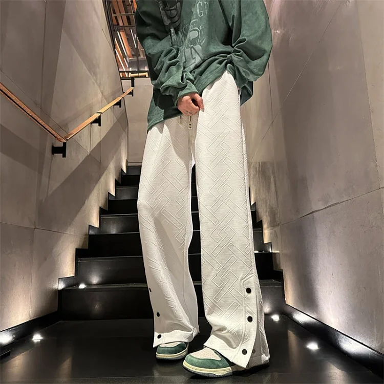 Oversize White Men's Spring Retro Button Sport Pants