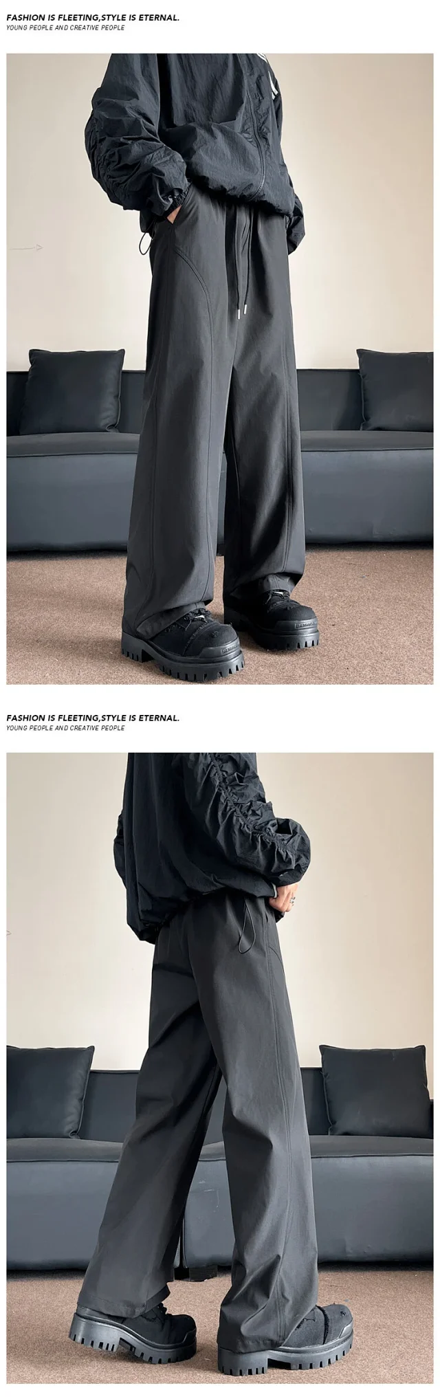 Men's Winter Fleece Oversize Wide-leg Pants Detail