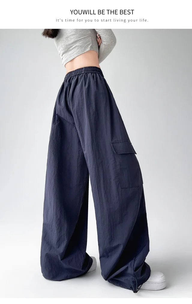 2025 Spring/Summer Women's Sporty Loose Slimming Straight Pants with Drawstring Detail