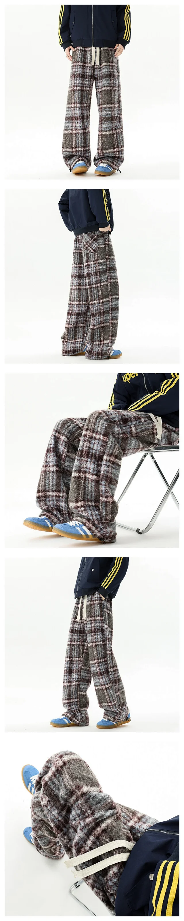 Men's Fleece Thickened Woolen Plaid Pants Detail