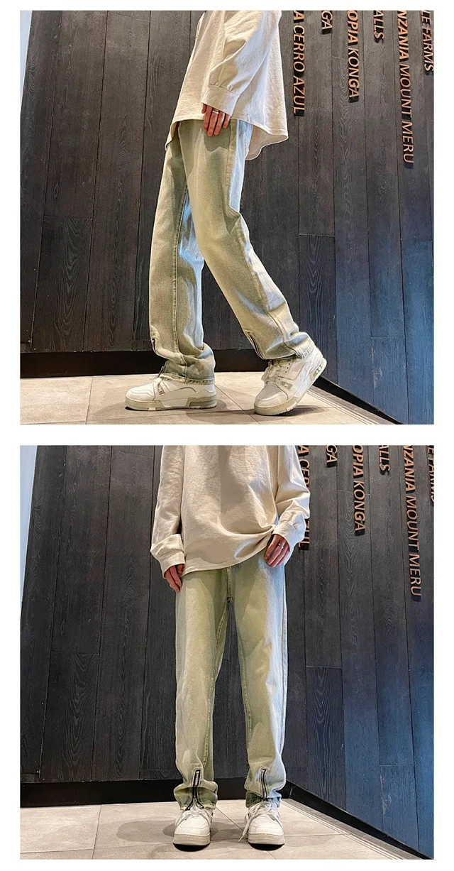 Spring Men's Hiphop Cargo Jeans with Side Zipper Detail