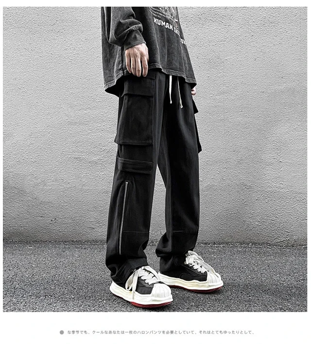 Grey American Retro Cargo Pants for Men Detail
