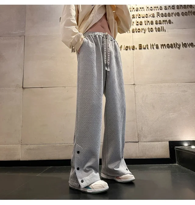 Oversize White Men's Spring Retro Button Sport Pants Detail