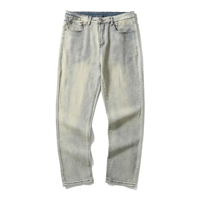 Men's Wide-Leg Loose Straight Jeans (Yellow Dye, Vintage Wash)