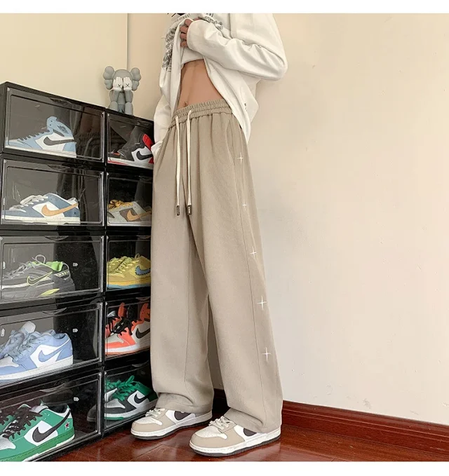 Men's Retro Khaki Wide Leg Pants Detail