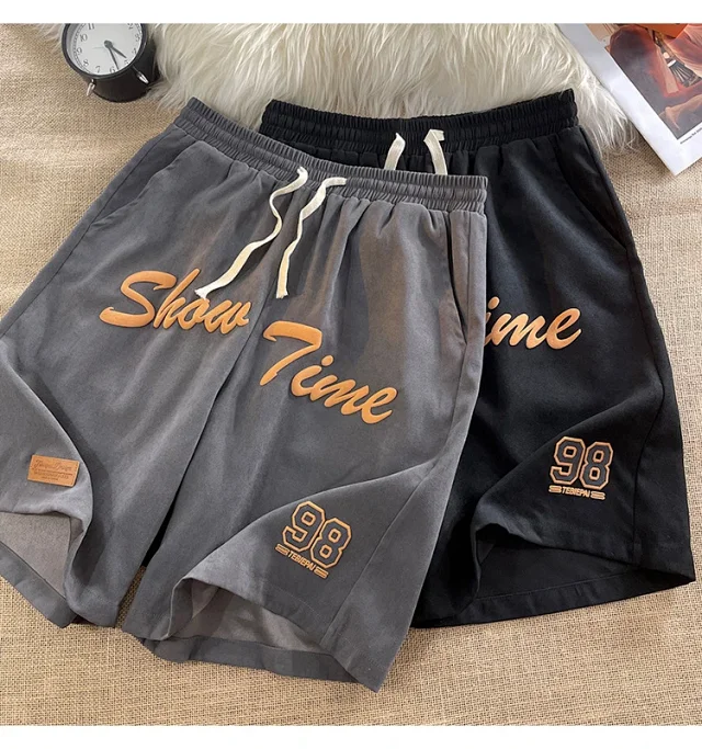 Men's Summer Foam-Printed Leather Tag Shorts Detail