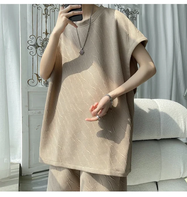 Men's Summer Loose Jacquard Sleeveless Set Detail