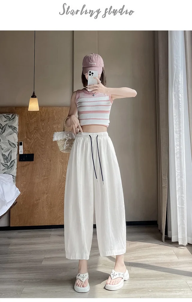 Tencel Linen Capris for Women Detail
