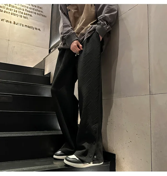 Oversize White Men's Spring Retro Button Sport Pants Detail