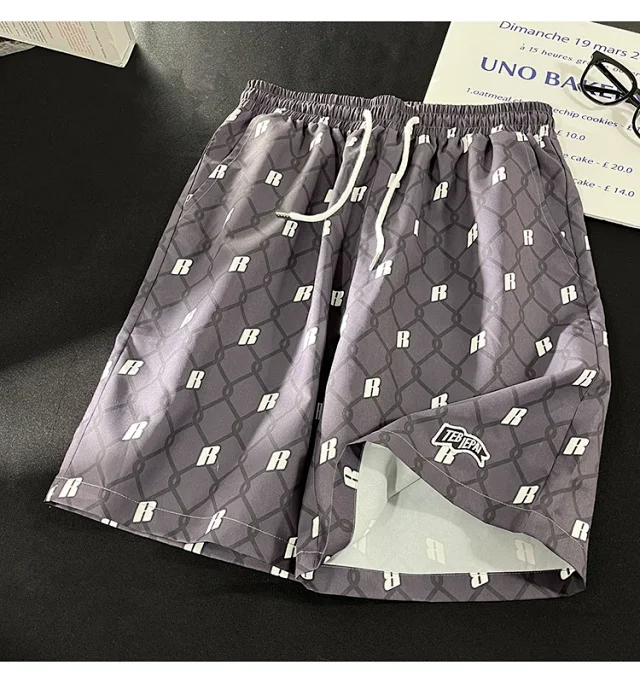 Men's Summer Plaid Patchwork Beach Shorts Detail