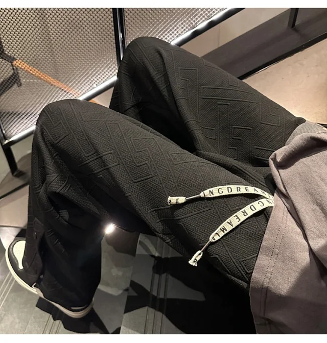 Oversize White Men's Spring Retro Button Sport Pants Detail