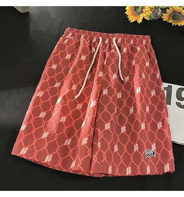 Men's Summer Plaid Patchwork Beach Shorts Detail