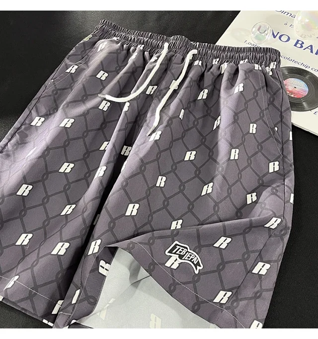Men's Summer Plaid Patchwork Beach Shorts Detail