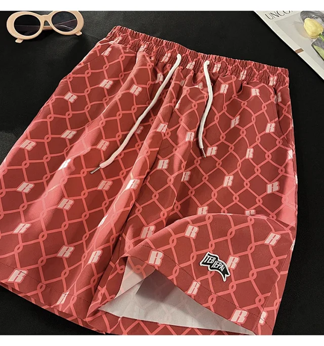 Men's Summer Plaid Patchwork Beach Shorts Detail