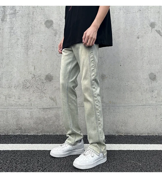 Men's Loose Straight Jeans with Yellow Mud Dyeing Detail