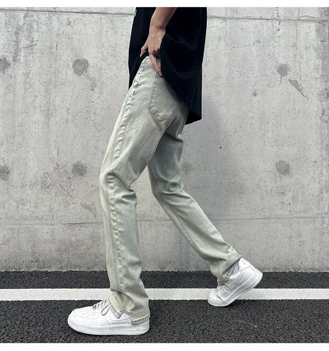 Men's Loose Straight Jeans with Yellow Mud Dyeing Detail