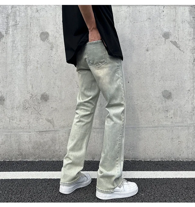 Men's Loose Straight Jeans with Yellow Mud Dyeing Detail