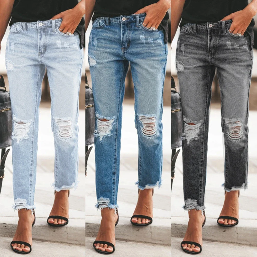 TUME Ripped Vintage Denim Jeans for Women