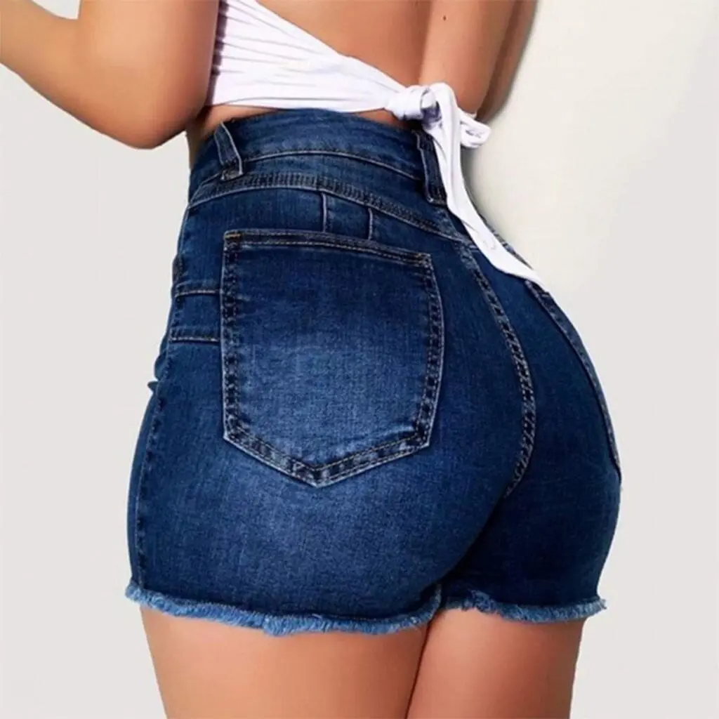 Aliexpress Indie Site: Elastic Ripped Fringe Denim Shorts (Women)