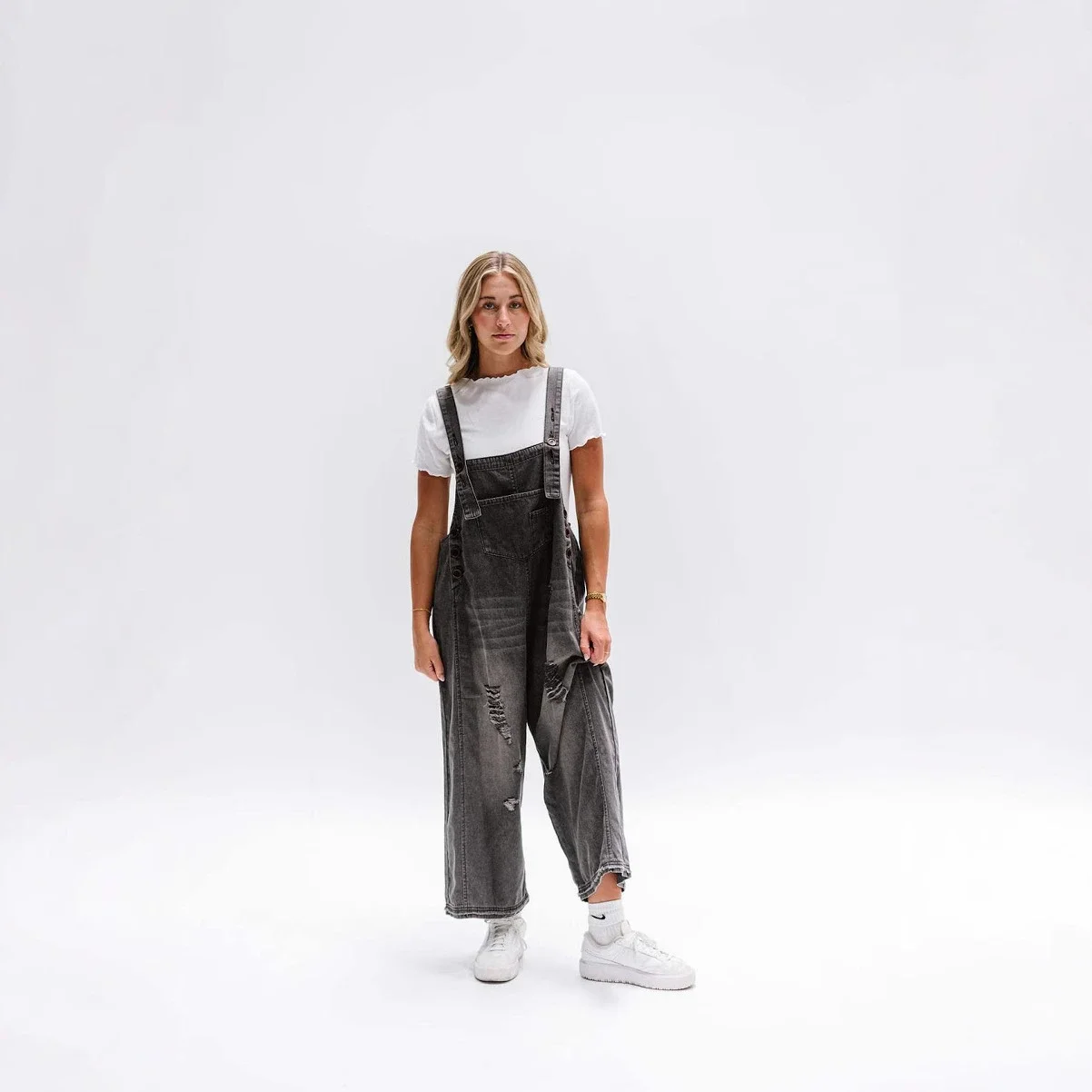 Vintage Distressed Wide-Leg Denim Overalls for Women