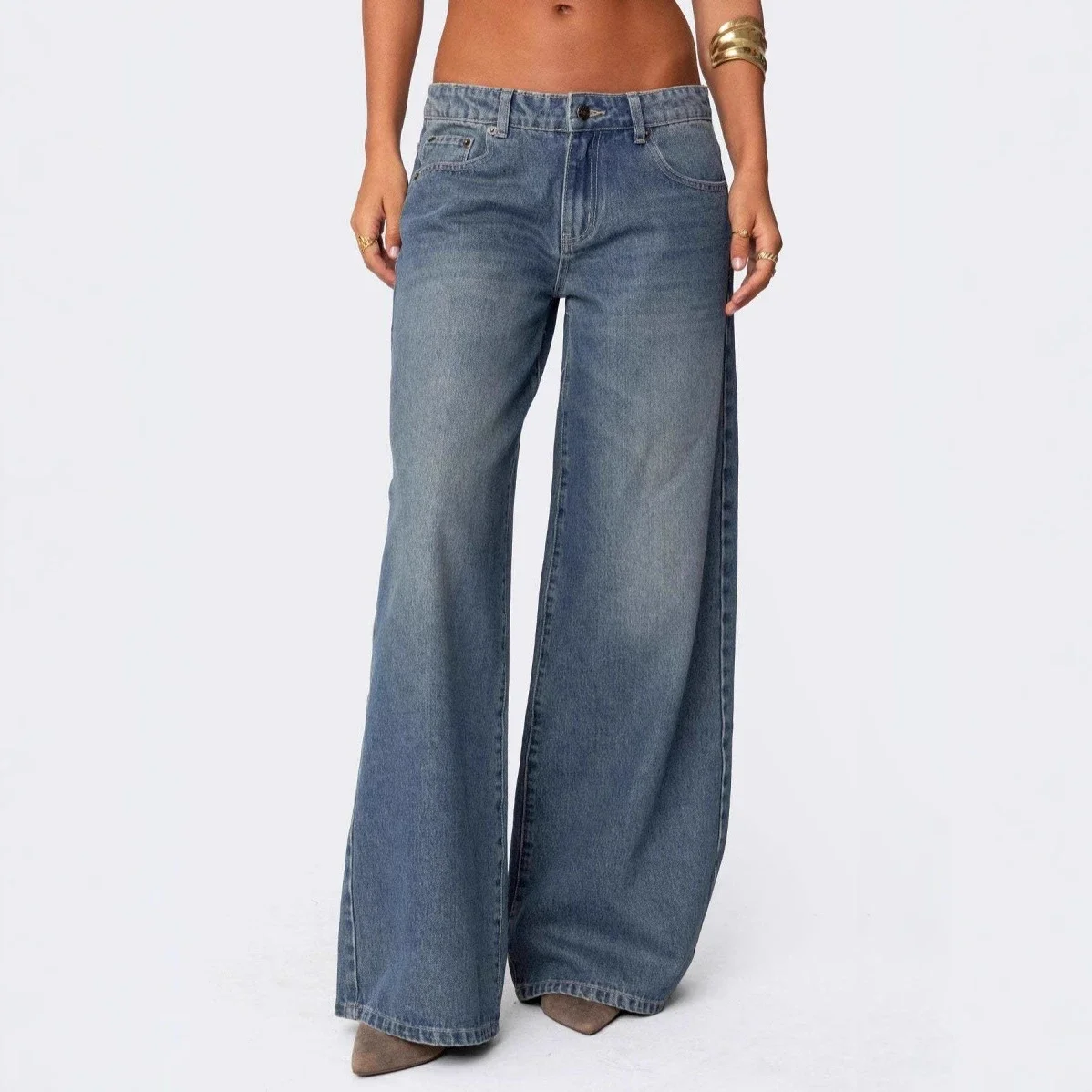 Women's Wide-Leg Printed Denim Pants
