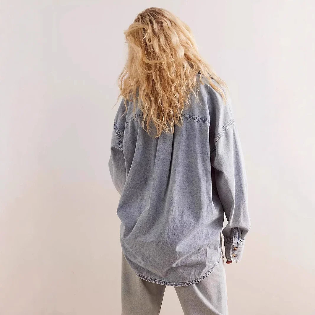 Amazon Hot Selling Loose Denim Shirt for Women