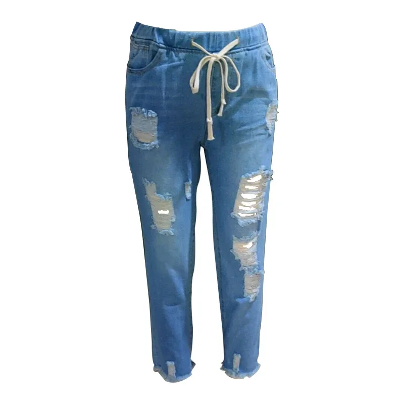 High-Waist Ripped Elastic Waist Jeans for Women