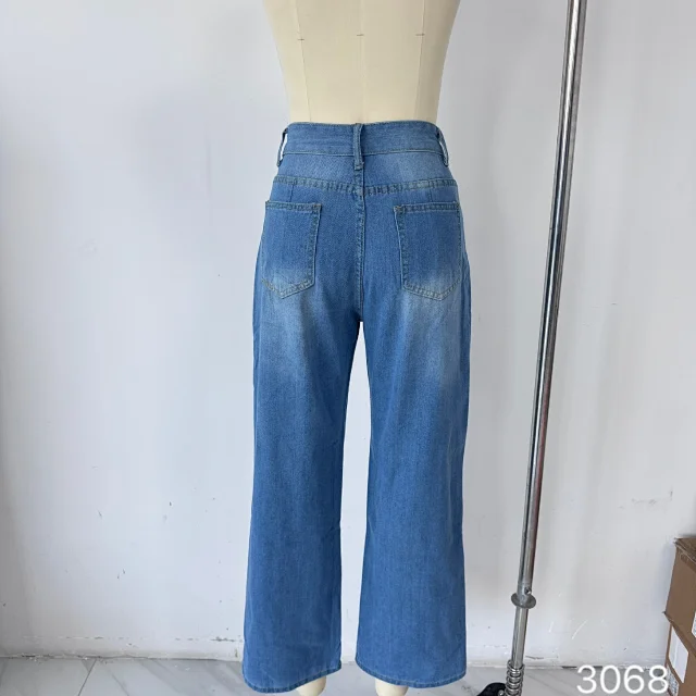 2025 Euro - US Hot Cat - whisker Wide - leg Jeans Detail