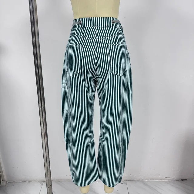Mid-waist Striped Wide-leg Pants Detail