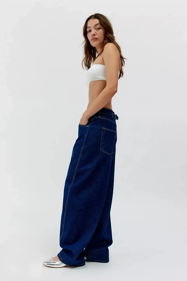 Factory Direct Vintage Dark Blue Wide Leg Jeans Detail