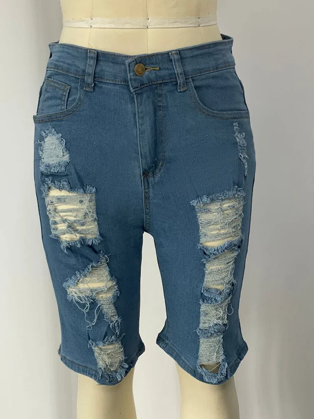 8851# Trendy 2025 Women's Distressed Denim Shorts (Euro - American Style) Detail