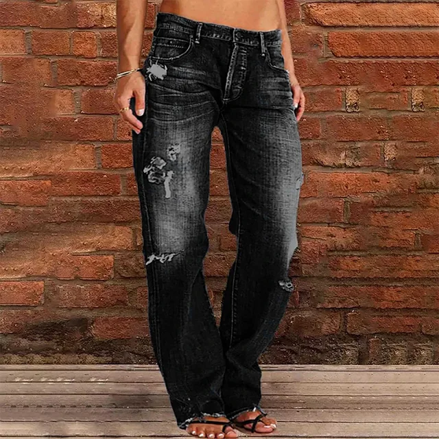 Women's Trendy Distressed Mid - rise Straight Jeans Detail