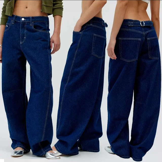 Factory Direct Vintage Dark Blue Wide Leg Jeans Detail