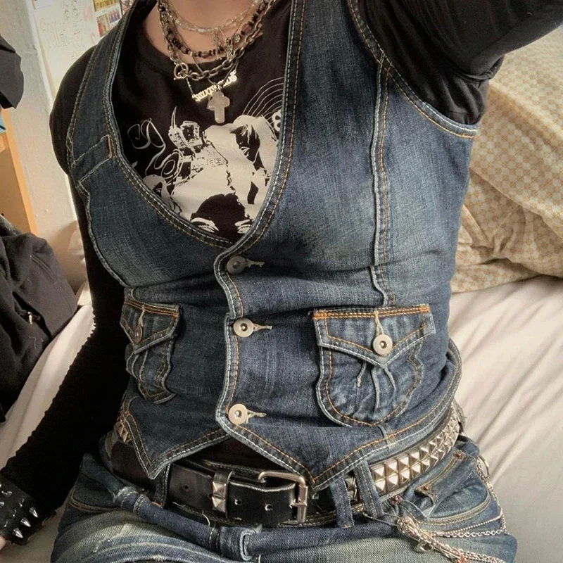 European & American Style Slim-fit Denim Vest for Women