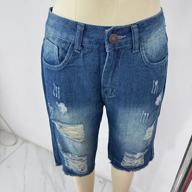 Men's Shorts: Fashionable Slim-fit Ripped Jeans (Direct from European/American Factories) Detail
