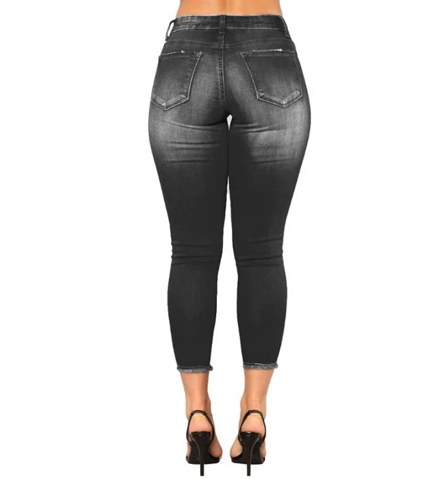 High-waisted Stretch Ripped Jeans for Women Detail