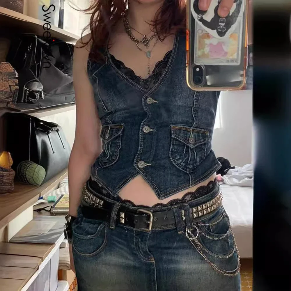 European & American Style Slim-fit Denim Vest for Women