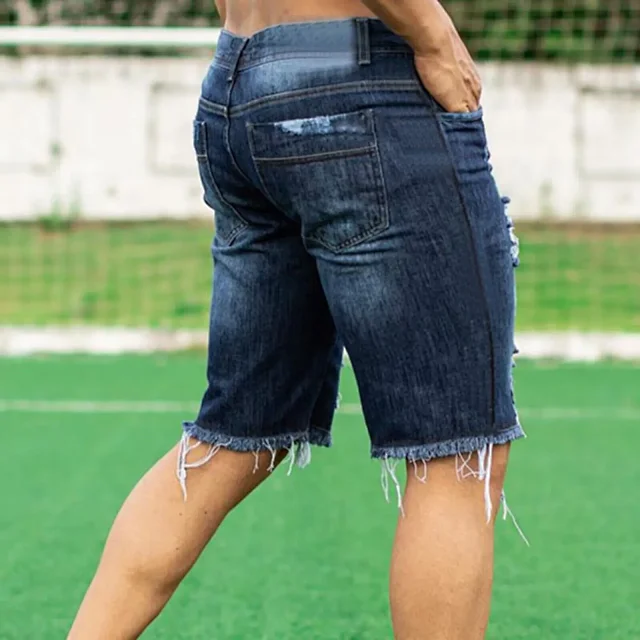 Men's Shorts: Fashionable Slim-fit Ripped Jeans (Direct from European/American Factories) Detail