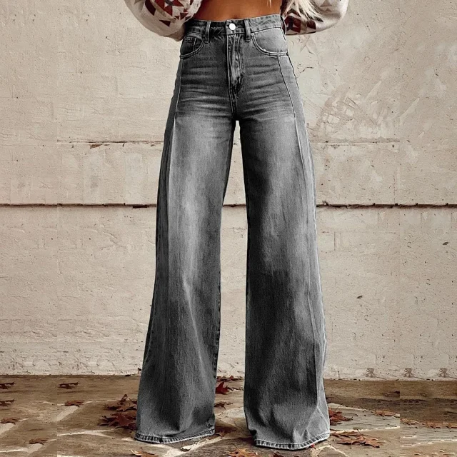 Women's Retro Wide-Leg Denim Pants Detail