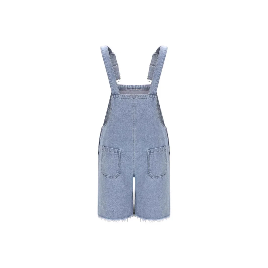 Men's Denim Suspender Shorts with Ripped Design