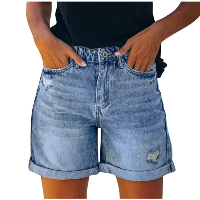 Women's High - Waisted Tassel Ripped Denim Shorts (Plus Size, 7 Colors Added) Detail