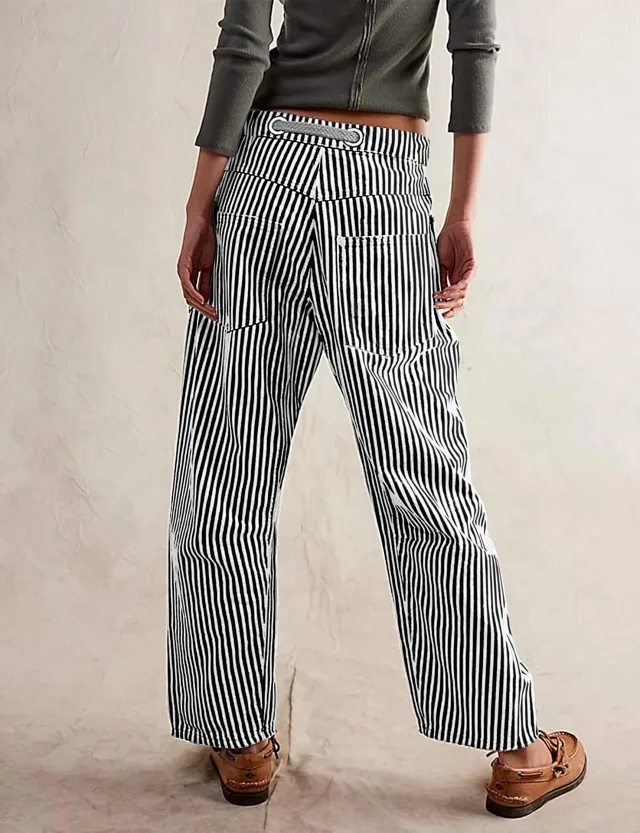 Mid-waist Striped Wide-leg Pants Detail