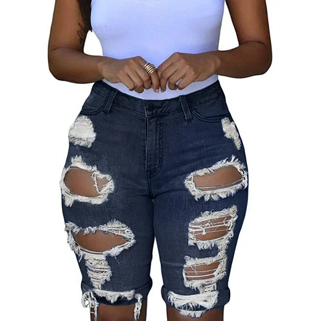 8851# Trendy 2025 Women's Distressed Denim Shorts (Euro - American Style) Detail