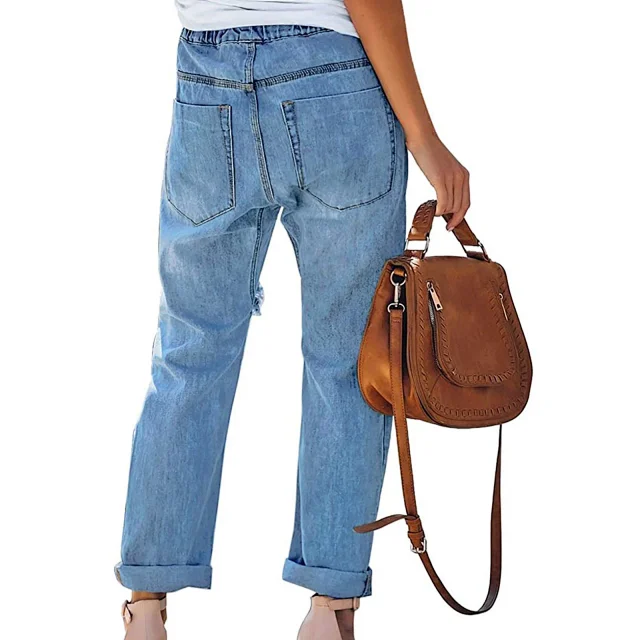 Women's Classic Elastic Drawstring Ripped Jeans Detail
