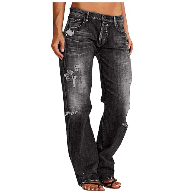 Women's Trendy Distressed Mid - rise Straight Jeans Detail