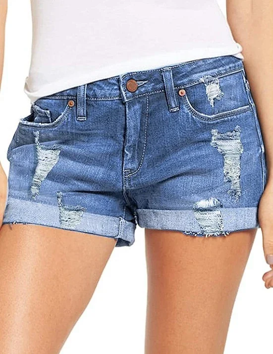 Elastic Ripped Denim Shorts for Women (EU/US Stock) Detail