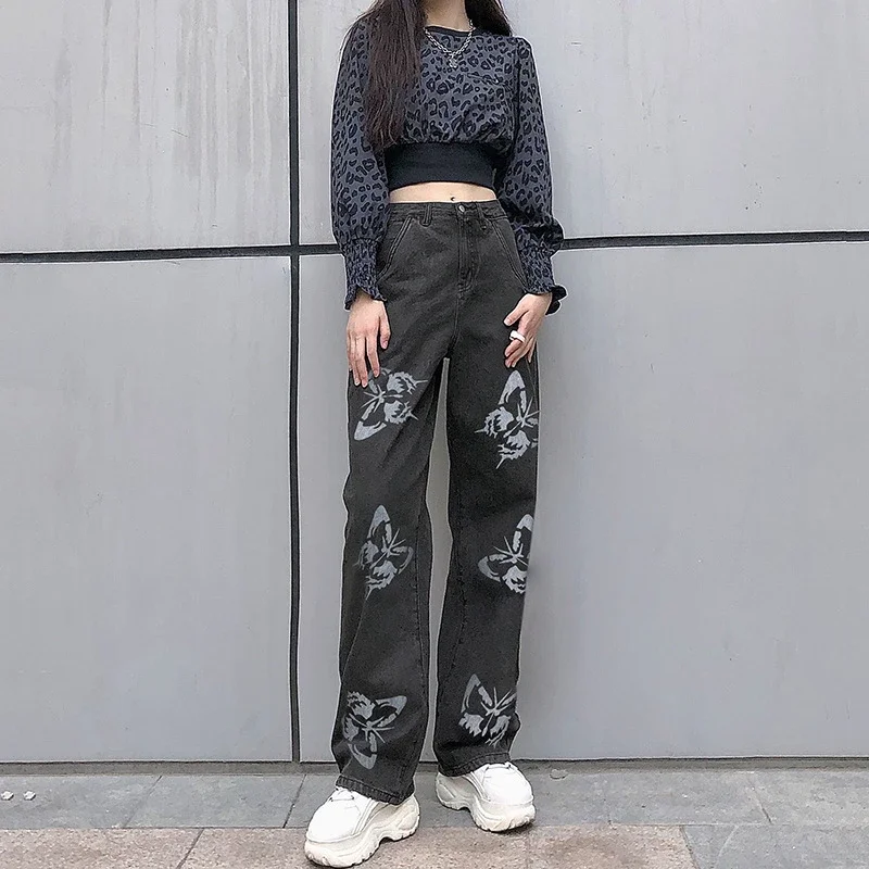 Designer Loose Print Denim Pants