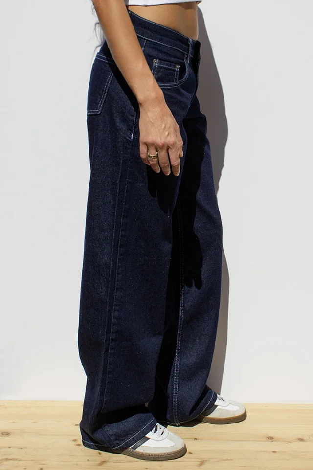 Retro Gray Distressed Wide-Leg High-Waist Jeans Detail